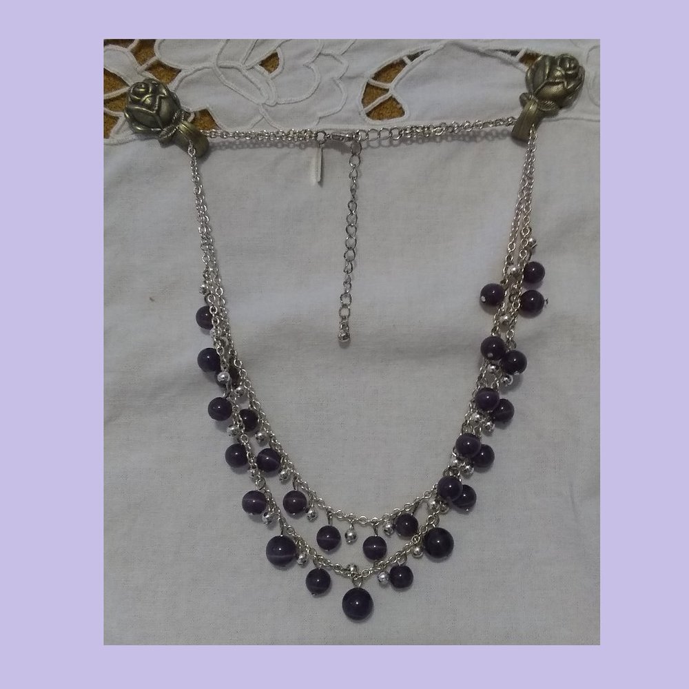 Clearance Purple Glass Bead Necklace